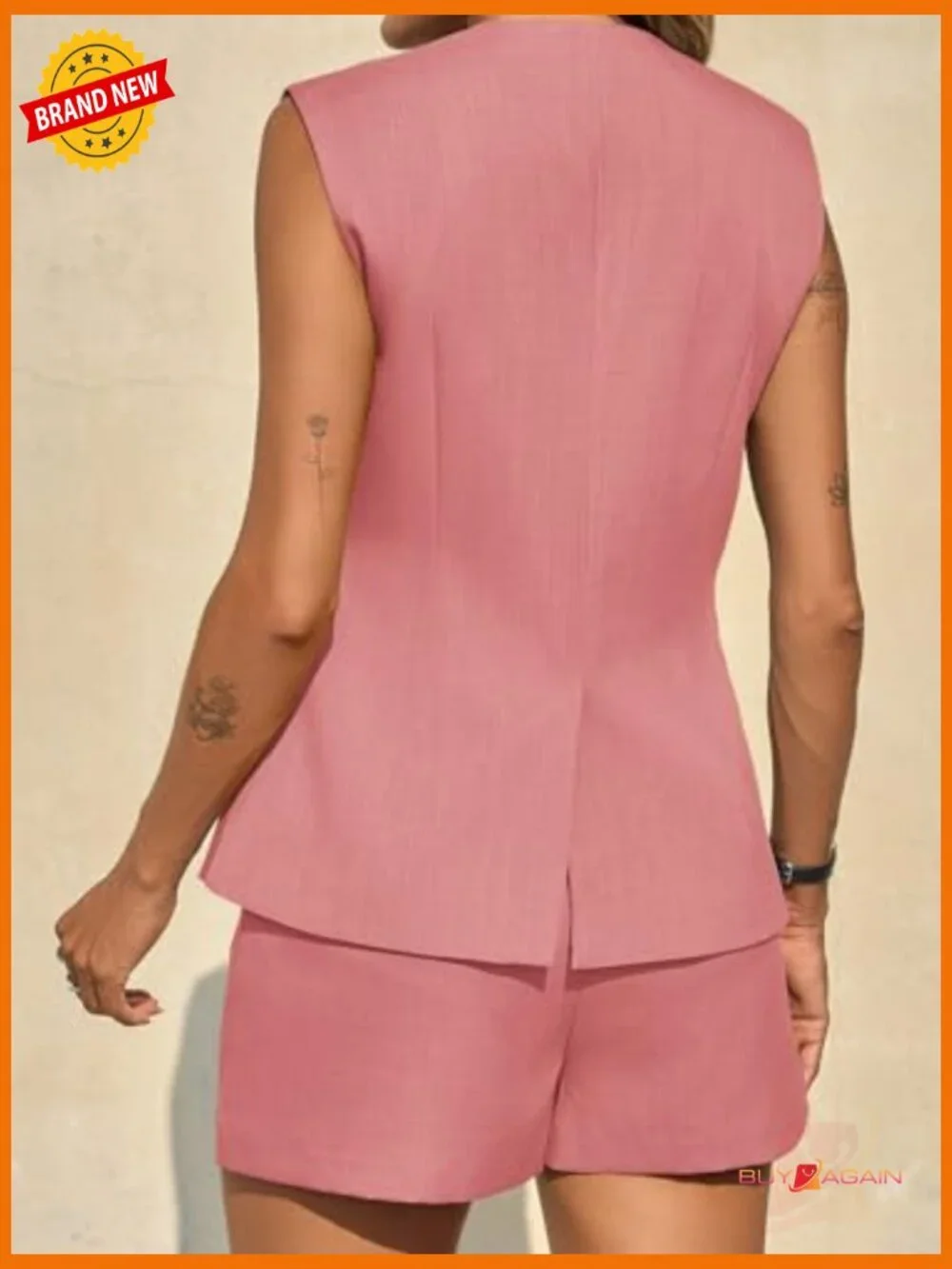 Sleeveless Blazer & Shorts Matching Set 2 Piece Outfit